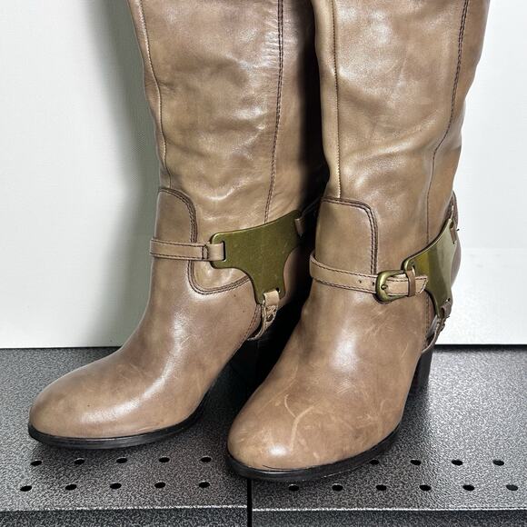 Saks Fifth Avenue Leather Knee High Boots Womens Sz 6.5 Brown Equestrian Sammie - Picture 3 of 9